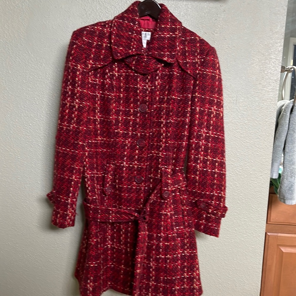Charles Klein Petite vintage Plaid Belted Wool Blend Coat